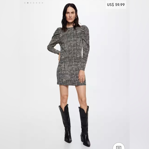 FLASH SALE ‼️ NWT Mango Textured Puff Sleeve Dress Small - Picture 3 of 7